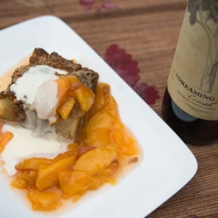 Maple Pecan Bread Pudding with Fresh Peach Sauce